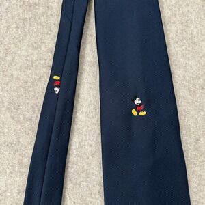 Vintage 90s Mickey Mouse Necktie‎ 100% Silk Repp Navy Blue